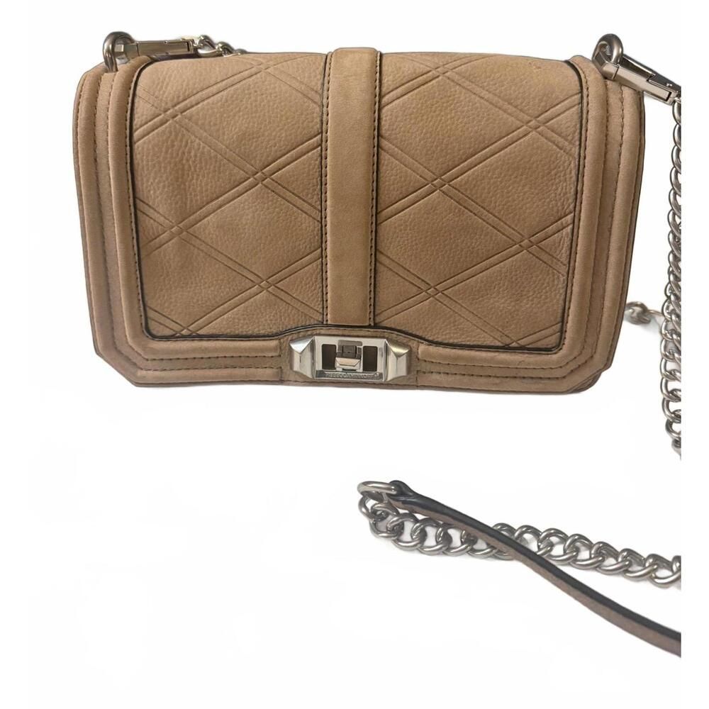 Rebecca Minkoff Beige Quilted Leather Crossbody Bag Chain Strap